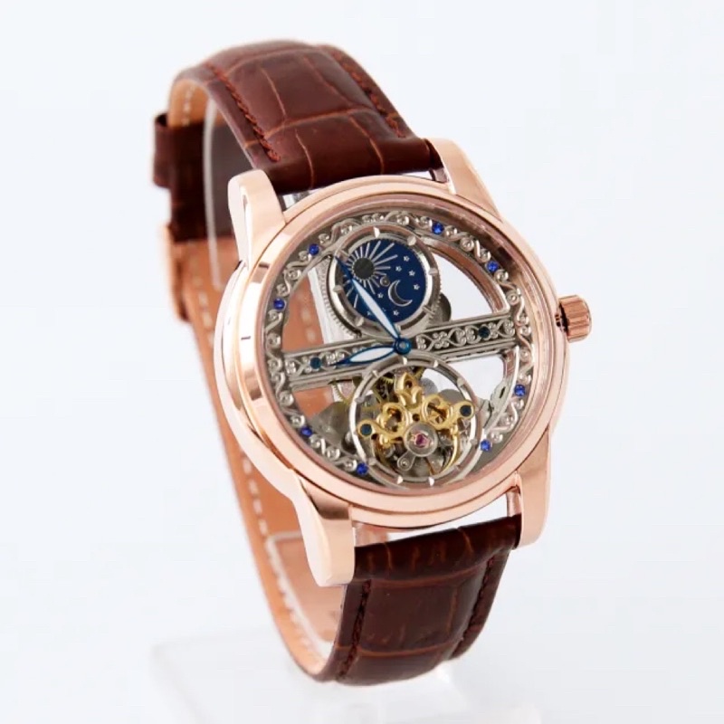 【Valentino Coupeau】范倫鐵諾買一送一 日月星辰 雕花 真皮錶帶 雙面鏤空機械錶💎全新正品公司貨