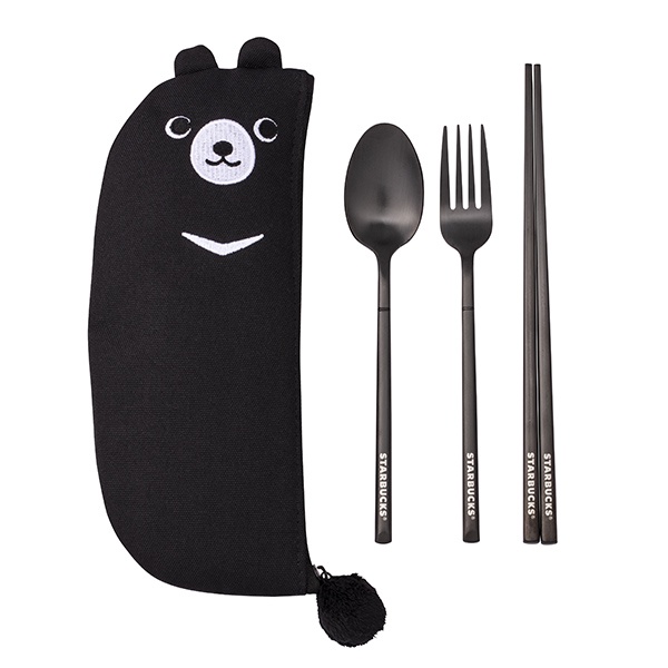 現貨 星巴克 酷黑熊隨行餐具組 starbucks 湯匙 筷子 叉子 防疫 環保 餐具袋