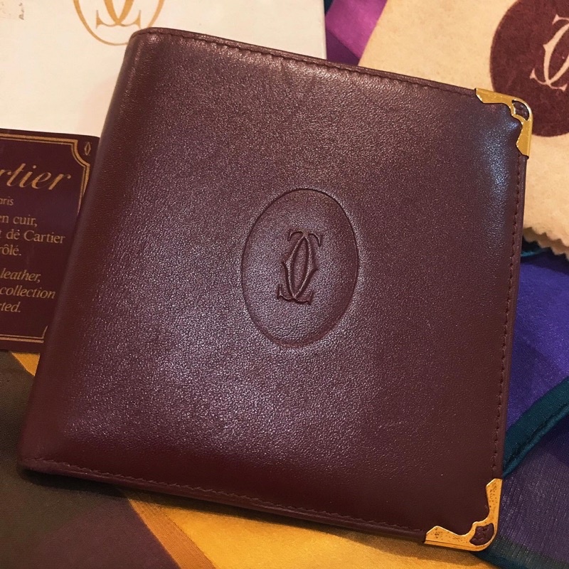 卡地亞勃根地紅對折夾 Vintage Cartier Burgundy Leather Bifold Wallet