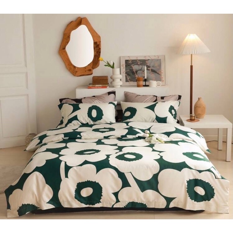 Little Bed小床-埃及棉床組四件組 綠色 大花圖案 全棉埃及長絨棉貢緞 日式寢具 床包