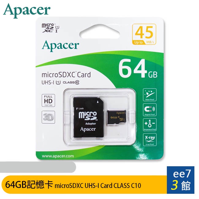 Apacer microSDXC 64G記憶卡UHS-I C10附轉卡OTR-008-1 ee7-3
