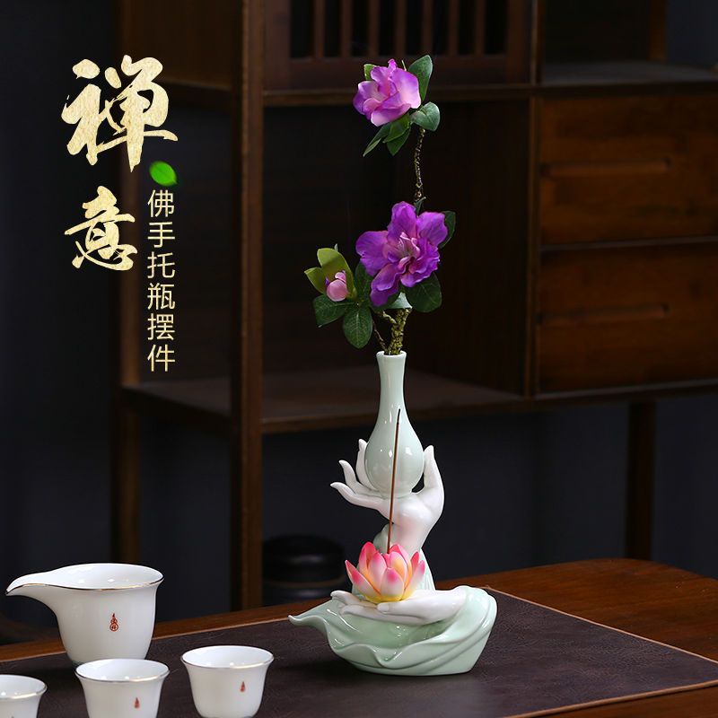 ❤jack*中式禪意佛手花瓶花器插花陶瓷擺件香插線香家用室內裝飾桌面擺設