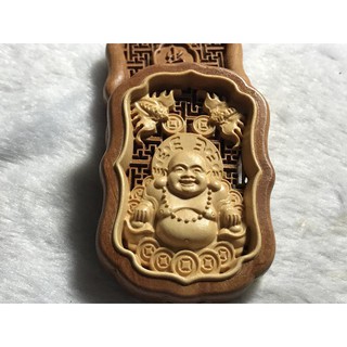 4011天然桃木鑲崁黃楊木雕神像八大守護神 桃木彌勒佛 黃楊木彌勒佛 財神彌勒