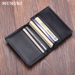 Munuki 豪華時尚真皮卡錢包男士信用卡夾女士卡套雙折身份證夾手工男收納盒名片夾殼黑色 MC905