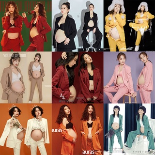 孕婦照片寫真服裝展會新款紅色港風西裝藝術拍照雜誌孕婦攝影服裝