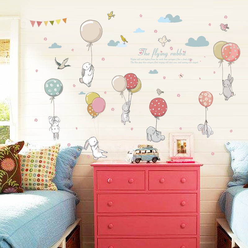 五象設計 壁貼 氣球兔子 卡通牆貼 清新房間裝飾 組合牆貼 教室背景裝飾牆貼紙壁畫