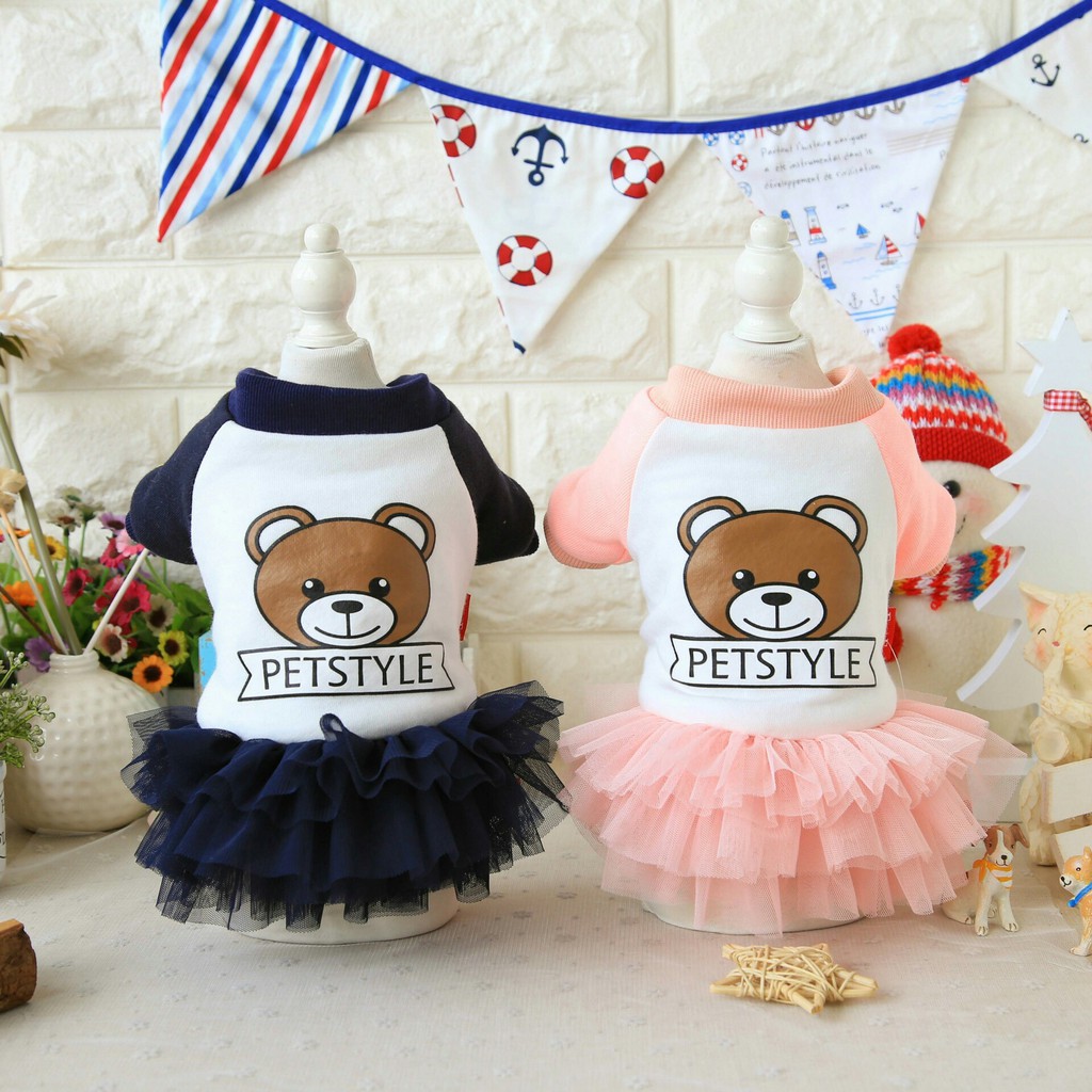 伊奴内蔻 現貨出清 寵物內鋪棉保款衣小熊蕾絲裙款寵物冬季衣物寵物可愛服飾 蝦皮購物