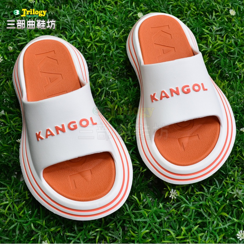 現貨KANGOL 袋鼠 立體LOGO-原廠正品 運動休閒拖鞋 男女防水軟底胖胖厚底拖鞋 運動拖鞋 超輕量 白橘【三部曲】