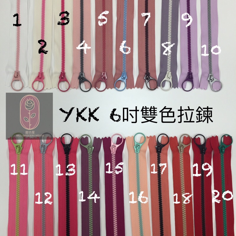 YKK塑鋼拉鍊 3V塑鋼雙色拉鏈  拉環頭。(6吋15公分有147色)YKK 拼布