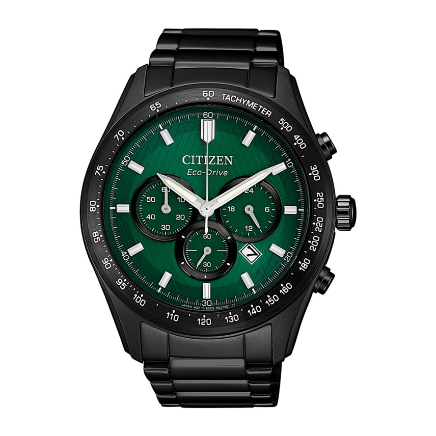 CITIZEN 星辰 CA4455-86X 聖誕限定款 光動能三眼計時腕錶-綠x黑 / 43mm