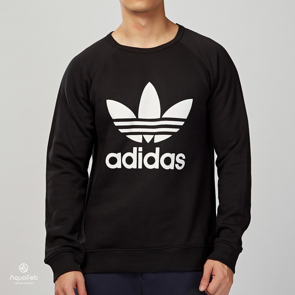 Adidas Trefoil Crew 男子 黑白  三葉 大學T AY7791