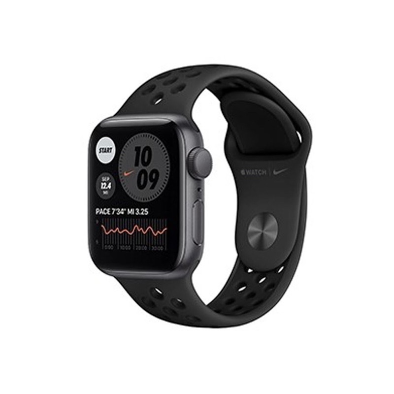 Apple Watch SE Nike+ GPS 44 mm灰鋁錶殼黑底黑洞運動錶帶