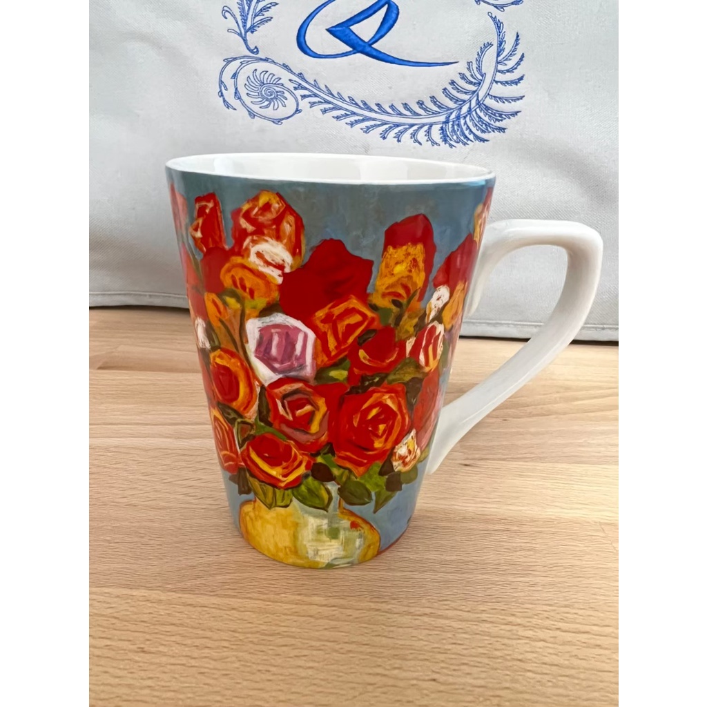 二手 花卉 玫瑰花 馬克杯 杯子 黃騰輝1990畫作手繪春天玫瑰收藏版骨瓷杯
