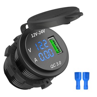 12V / 24V快速充電3.0汽車點煙器插座USB充電器LED電壓表電流錶