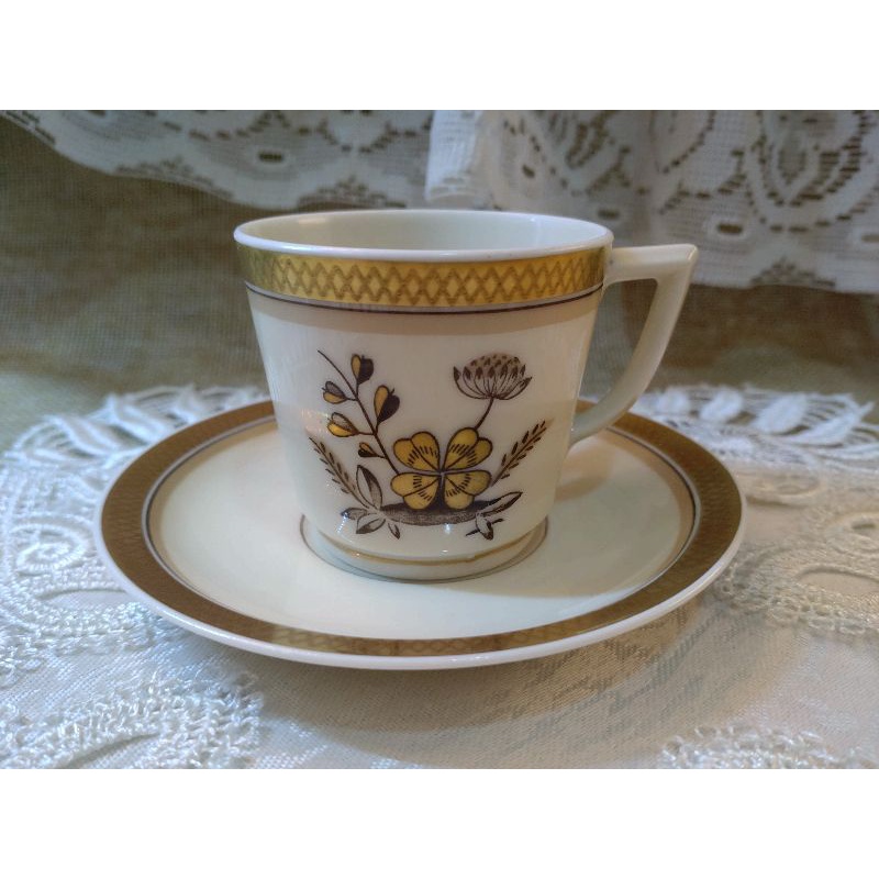 約1940s 皇家哥本哈根 Royal Copenhagen 瓷器/花卉植物 鍍金 濃縮咖啡杯盤組/Rare