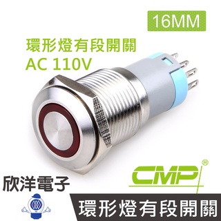 CMP西普 16mm不鏽鋼金屬平面環形燈有段開關 AC110V / S1601B-110V五色光自由選購