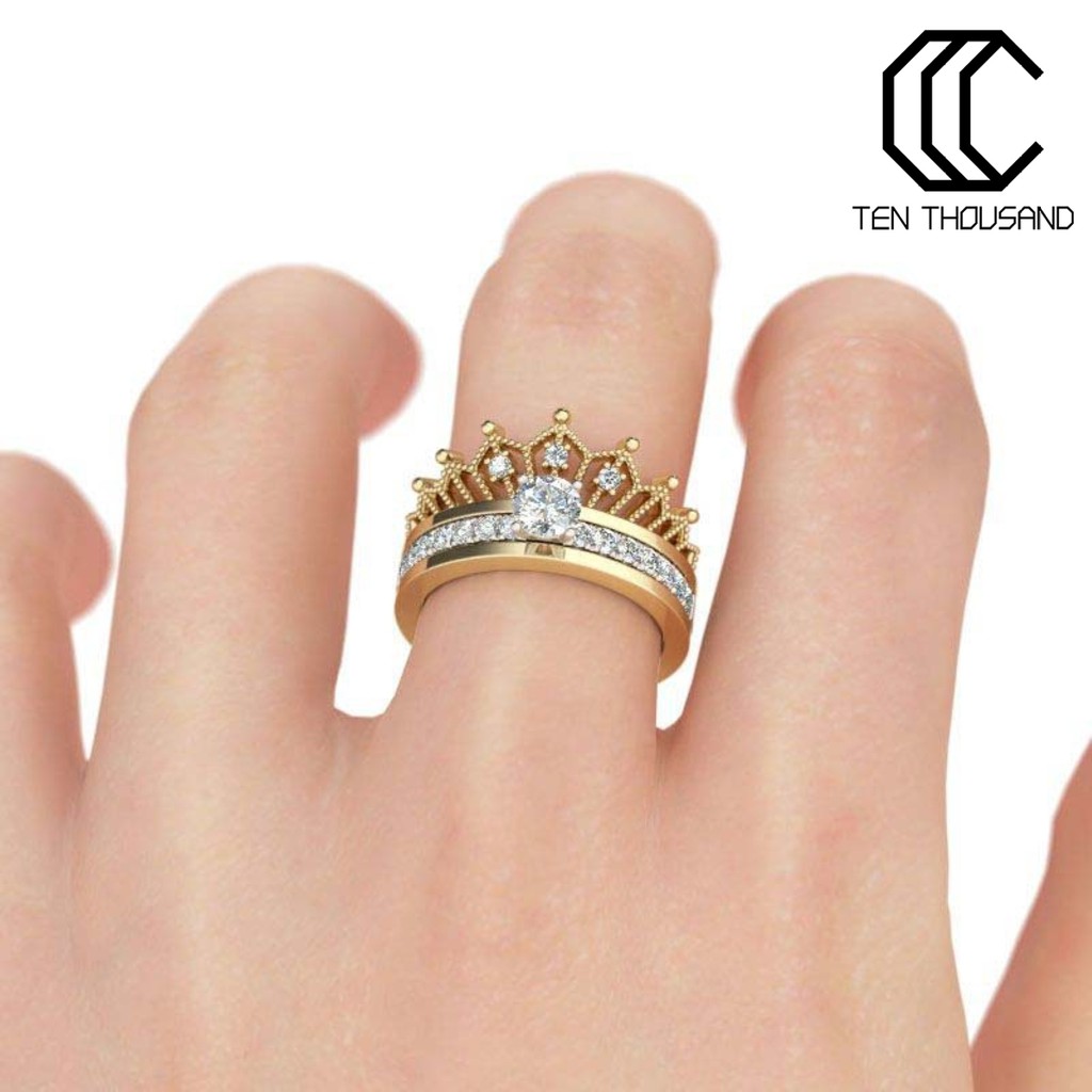 🎄TENTHOUSAND🎄簡約可拆分皇冠女士戒指微鑲锆石兩件套 二合一指環