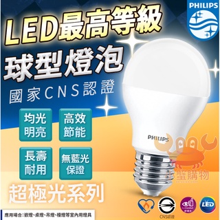 PHILIPS飛利浦 LED 6.5W 8.5W 10W 12.5W E27 超極光 節能球泡燈 LED燈泡【小蟹購物】