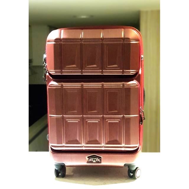 二手日本高檔【Pantheon 萬神殿】24吋專利前開雙口袋硬殼行李箱 可擴充旅行箱 PTS-6006 乾燥霧玫紅