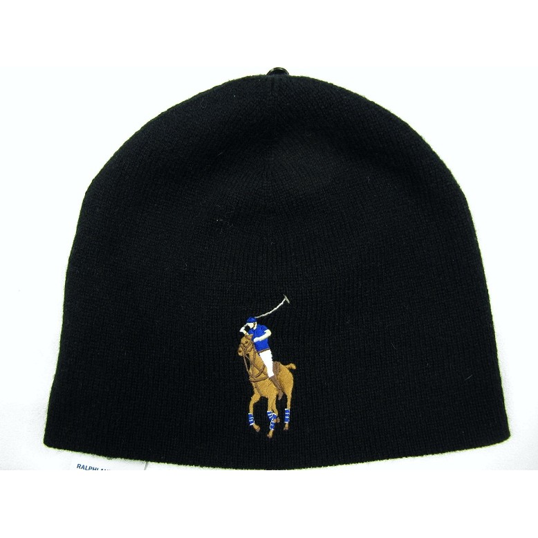 Polo Ralph Lauren 毛線帽 羊毛 黑色 藍色 刺繡彩色大馬款 【以靡專櫃正品】