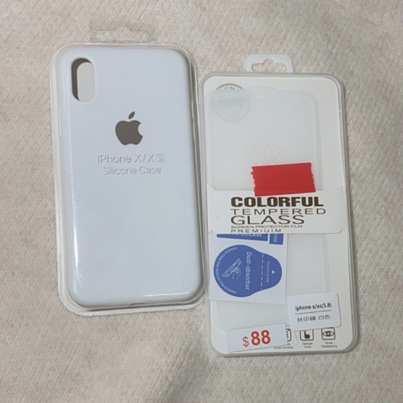 現貨 全新未拆 iPhone X / xs手機殼 9H鋼化玻璃保護貼 白色滿版