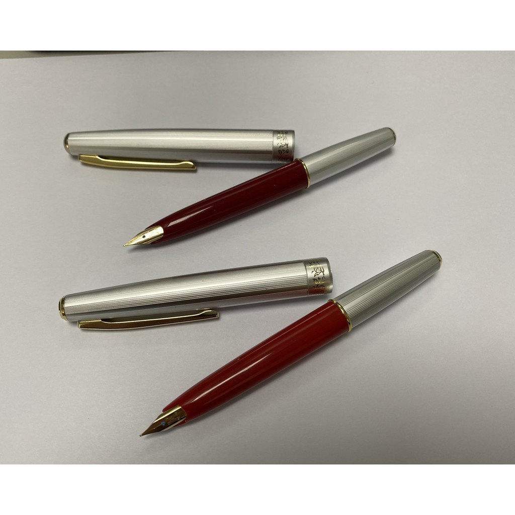 日本製 古董美品 白金牌鋼筆 短鋼筆 Platinum 鋼筆 18K 細字/細軟 大尖 全鋁外殼 筆蓋有花紋裝飾