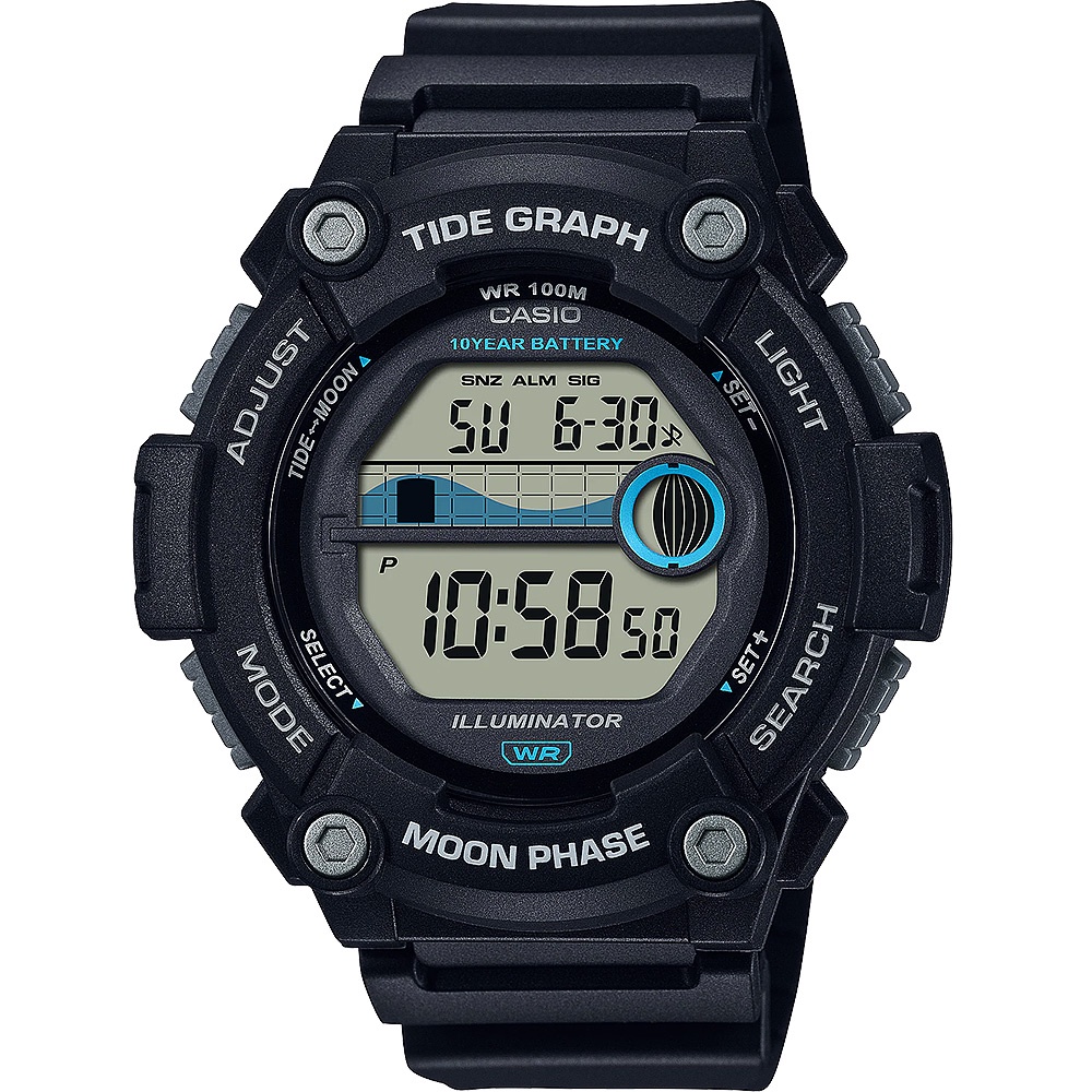 CASIO 卡西歐 10年電力 水上運動計時手錶-黑 WS-1300H-1AV