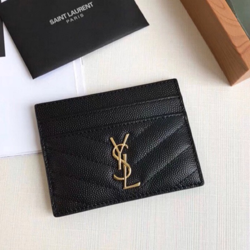 保證正品 Ysl 卡夾經典魚子醬牛皮卡夾黑色金字 蝦皮購物