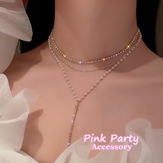 【項鍊】韓國飾品 水鑽珍珠多層Y字鍊 項鍊 頸鍊 短項鍊 鎖骨鍊 PinkParty❤韓系飾品 新娘秘書 新娘飾品
