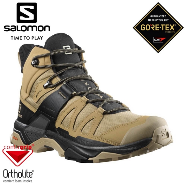 【SALOMON 法國 男 X ULTRA 4 GTX 中筒登山鞋《藻棕/黑/灰褐藍》】412941/休閒鞋/悠遊山水