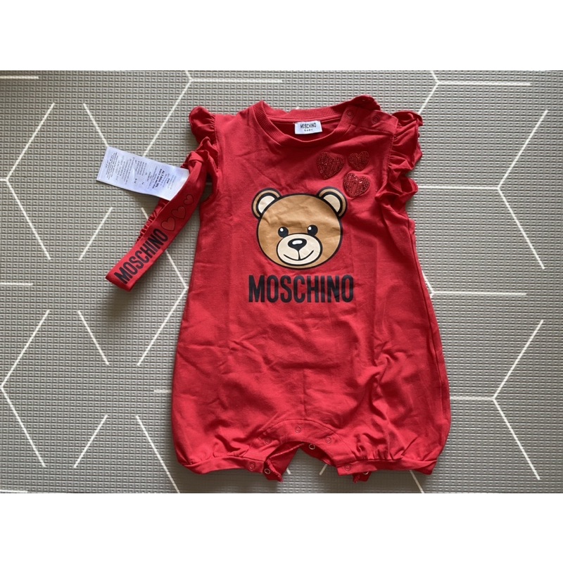 [Moschino] 紅色亮片愛心熊包屁衣(附髮帶)