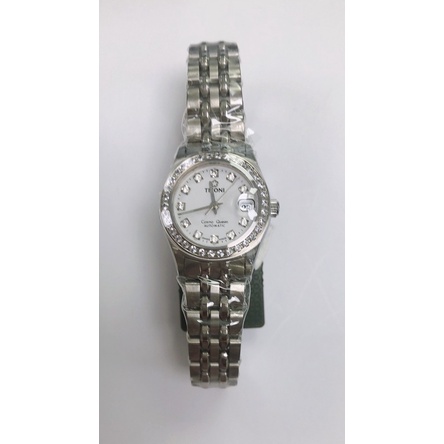 TITONI 梅花錶 女 時尚不鏽鋼鑽框機械腕錶(726S-DBS-007)-24.5mm