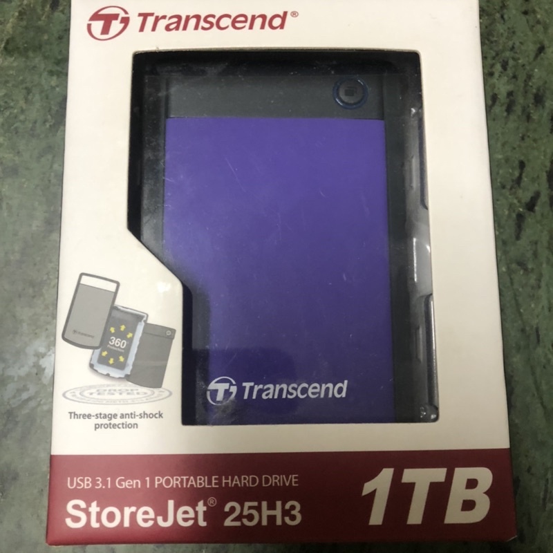創見Transcend 1TB 25H3 2.5吋外接硬碟-紫/軍規防震防摔/單鍵自動備份