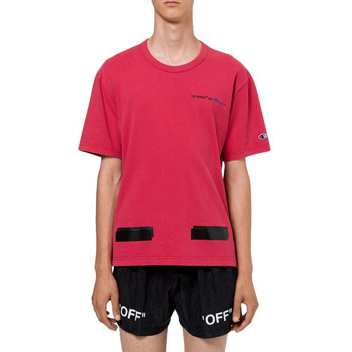 off white champion red hoodie