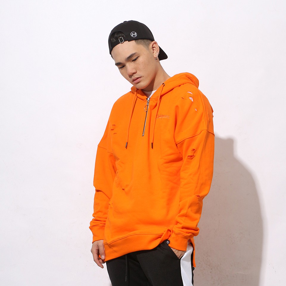 UNDER PEACE 17AW 破壞半開襟連帽帽TEE ROUGH / DESTROYED HOODED