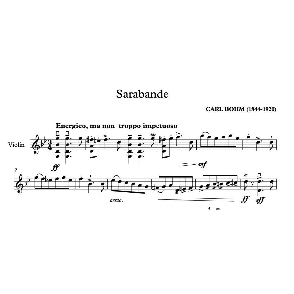 Violin Sarabande（Carl Bohm） 小提琴薩拉邦達舞曲 小提琴譜 / 鋼琴伴奏譜 PDF電子譜
