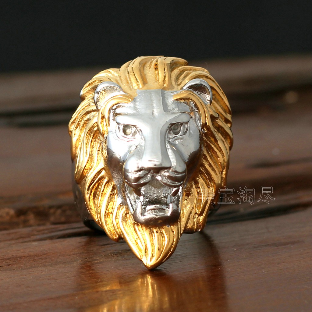 歐美時尚搖滾金銀色獅子頭動物鈦鋼不銹鋼男士戒指朋克指環戒子