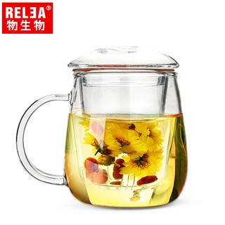 RELEA物生物 500ml 大蘑菇三件杯 耐熱玻璃泡茶杯 (附濾茶器) JV0102154