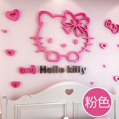 現貨 當天發卡通Hello kitty壓克力壁貼立體墻貼凱蒂貓壁紙 3d壓克力 房間裝飾 床頭背景牆貼畫 貓兒童房可