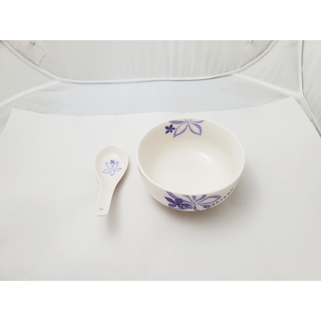 新骨瓷碗+湯匙 碗直徑 11.8 cm 洗碗機可 微波爐不可 [-2F G-254]