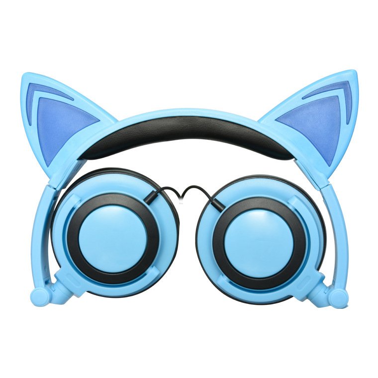 廠家新品推薦 新款兒童卡通貓耳朵頭戴式發光可折疊手機音樂耳機