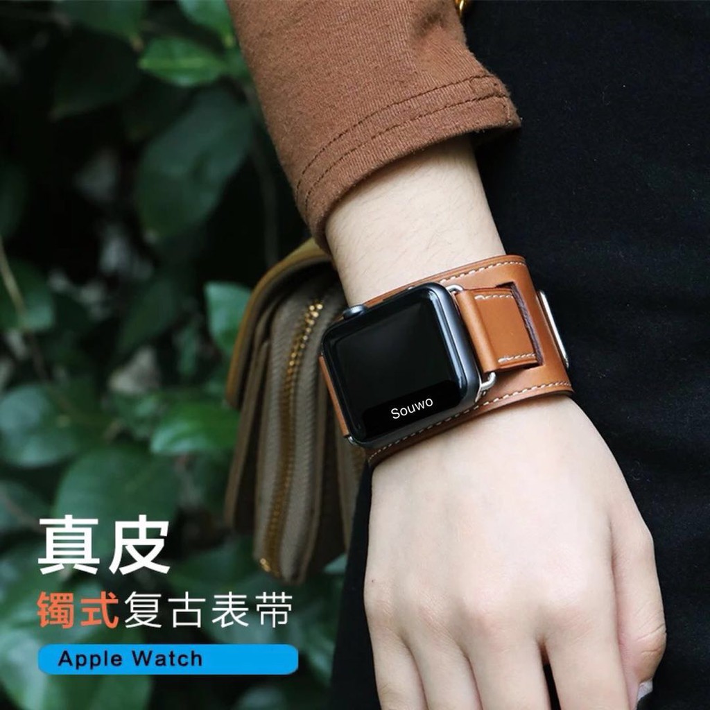 愛馬仕手鐲款三件套錶帶 適用Apple Watch7代 6代 5代真皮錶帶 蘋果手錶替換錶帶 IWatch6通用SE錶帶
