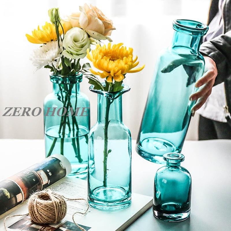 ZERO HOME     舍里 北歐式簡約藍色玻璃瓶花瓶客廳裝飾品水培花器干花插花瓶子Q&amp;超取請聊聊我&amp;預購