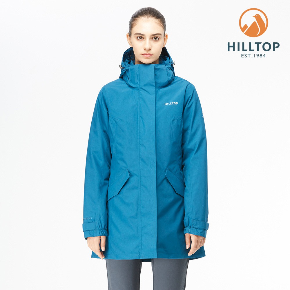 【Hilltop山頂鳥】女款GORE-TEX防水透氣2合1保暖科技棉長大衣H21F18藍