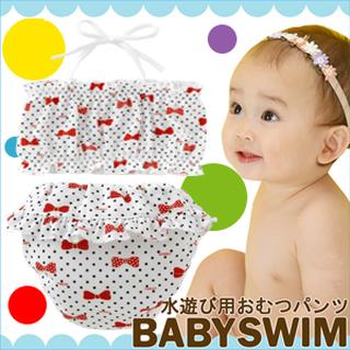 BABY SWIM日本製水玉蝴蝶結游泳尿布/寶寶泳衣/玩水尿布(M8813)
