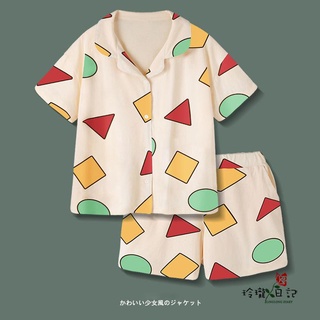 【玲瓏日記】臘筆小新同款睡衣 大尺碼睡衣 大碼睡衣 夏季睡衣 睡衣套裝 睡衣女 短袖 睡衣 兩件套 卡通睡衣 居家服
