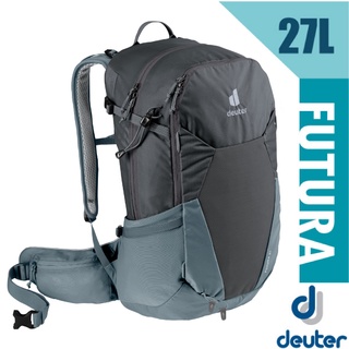 【Deuter】健行登山背包-輕量網架式 27L Futura(附原廠背包套) 自行車背包_黑/水藍_3400321