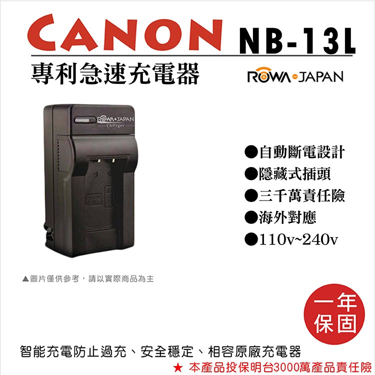 御彩@樂華 For Canon NB-13L 專利快速充電器 NB13L 相容原廠電池 座充 G5X G7X G9X