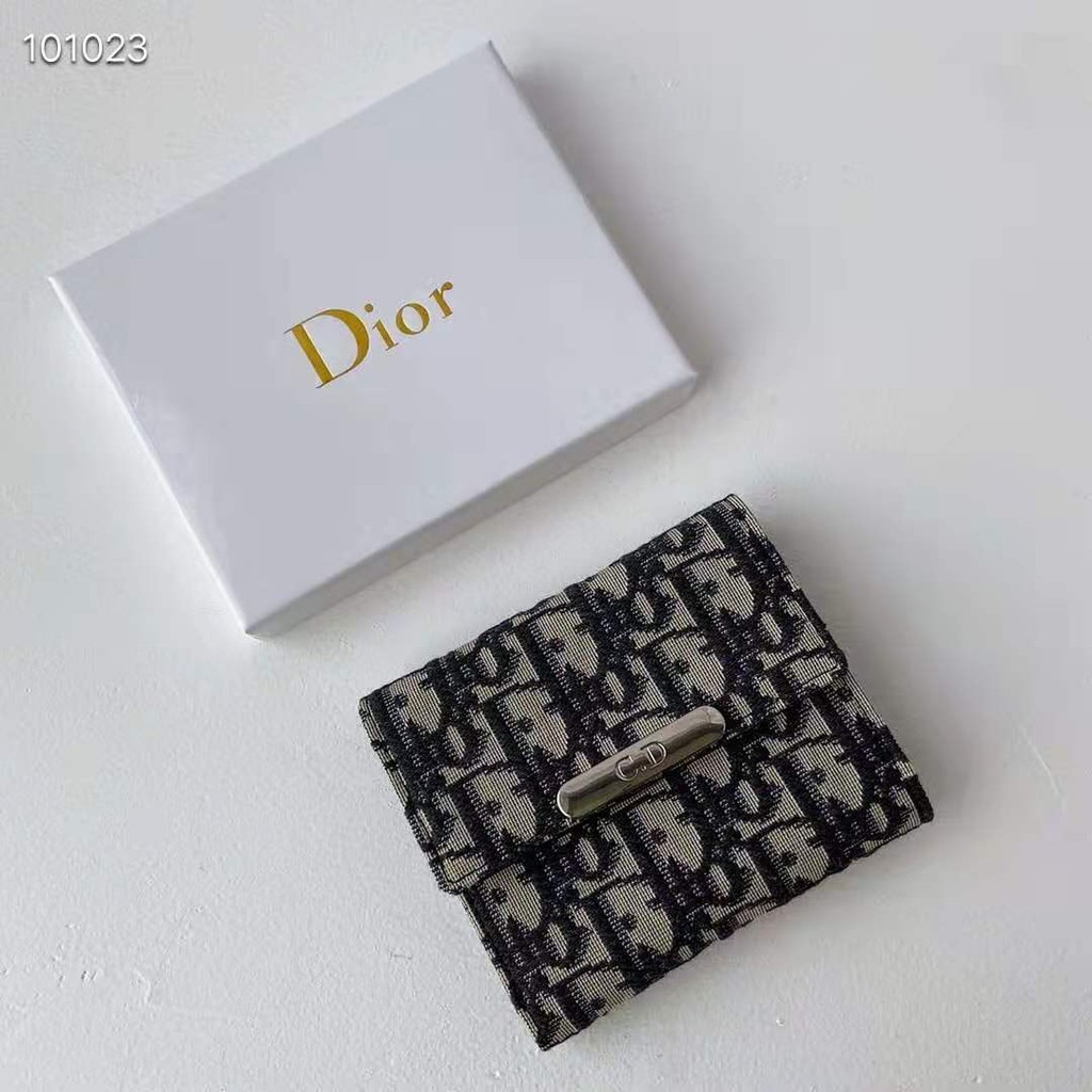 迪奧dior Oblique時尚提花帆布老花刺繡logo 牛皮翻盖式中款錢夾女士三折短夾手包短夾零錢包 蝦皮購物