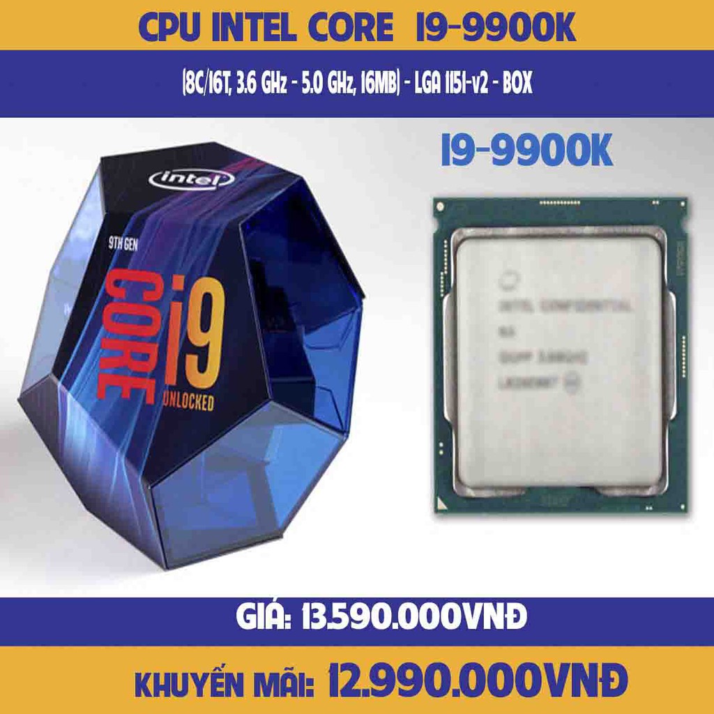 Cpu Intel Core i9 (8C / 16T, 3.6 GHz - 5.0 GHz, 16MB) - LGA